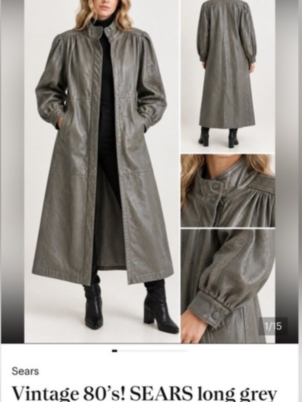 Vintage SEARS Long Genuine Gray Leather & Suede Panel Jacket